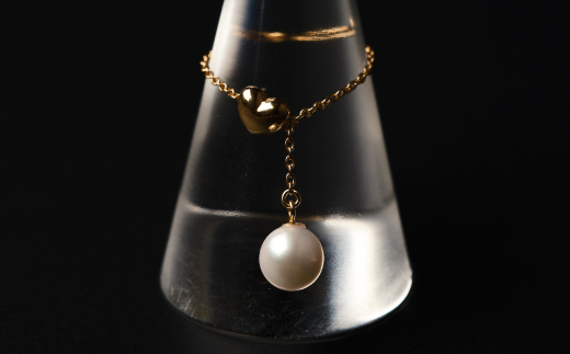 可愛い♪艶やかアコヤ真珠とチェーン＆ハートのフリーリング ジュエリー アクセサリー リング 指輪 真珠 パール K18 チェーンリング 美穂野 佐賀市 ：B850-017