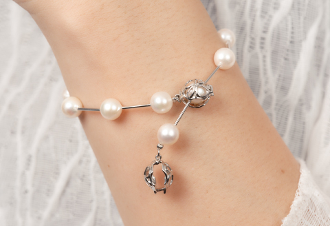 7.5-8アコヤ真珠シルバーパイプステーションブレスレット ジュエリー アクセサリー ブレスレット 真珠 パール 美穂野 佐賀市 ：C100-044