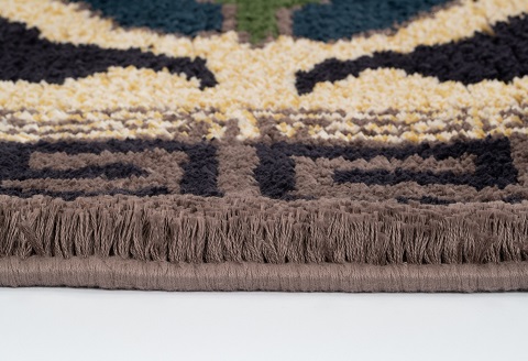 鍋島緞通[手織] 蟹牡丹縁二重雷文 灰地：D253-001