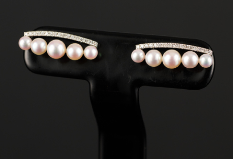 大人エレガント♪艶々アコヤ真珠ベビーパールDラインピアス：C374-001