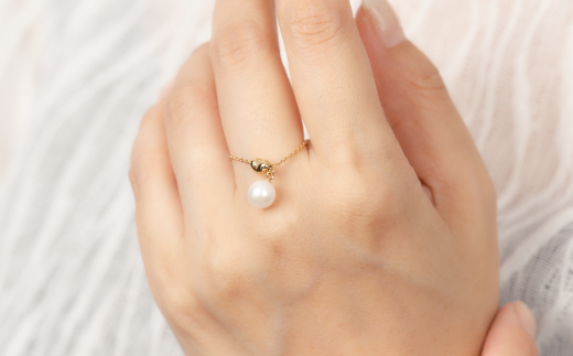 可愛い♪艶やかアコヤ真珠とチェーン＆ハートのフリーリング ジュエリー アクセサリー リング 指輪 真珠 パール K18 チェーンリング 美穂野 佐賀市 ：B850-017