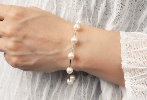 7.5-8アコヤ真珠シルバーパイプステーションブレスレット ジュエリー アクセサリー ブレスレット 真珠 パール 美穂野 佐賀市 ：C100-044