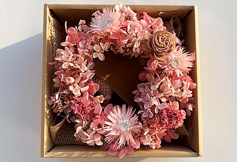 フラワーリース　ピンク：B180-040