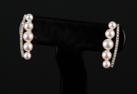大人エレガント♪艶々アコヤ真珠ベビーパールDラインピアス：C374-001