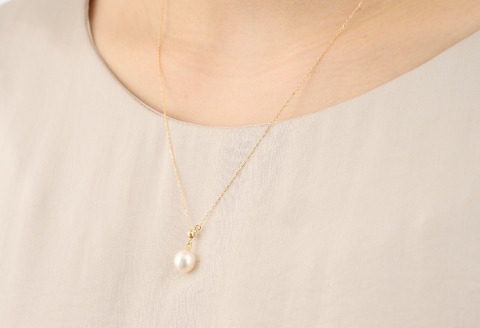 クールなアコヤ真珠Y字スライドチェーンネックレス50cmYG：C275-001