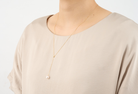 クールなアコヤ真珠Y字スライドチェーンネックレス60cmYG：C279-001