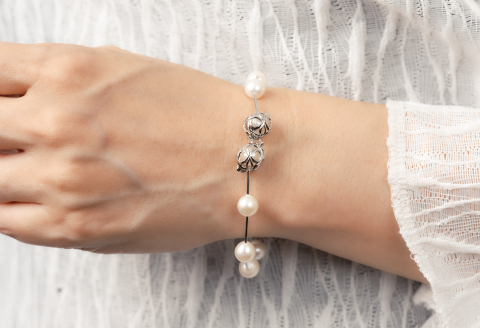 7.5-8アコヤ真珠シルバーパイプステーションブレスレット ジュエリー アクセサリー ブレスレット 真珠 パール 美穂野 佐賀市 ：C100-044