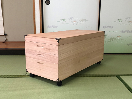 柿渋染め総桐衣裳箱 キャスター付3段 PKR-9C：B720-001
