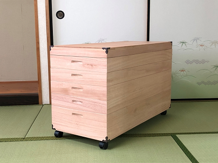 柿渋染め総桐衣裳箱 キャスター付5段 PKR-5C：B880-004