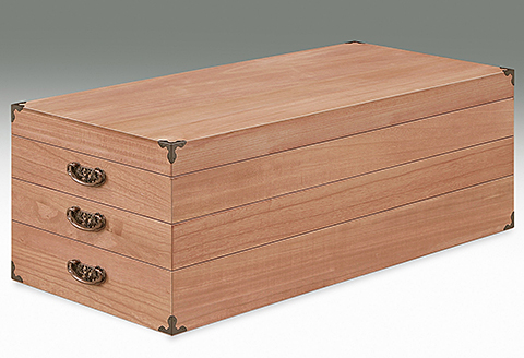 桐たんす 柿渋染め総桐着物収納ケース3段：B850-006