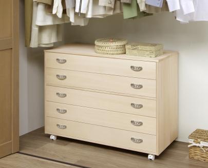 桐たんす クローゼット収納5段（キャスター付）：C146-009