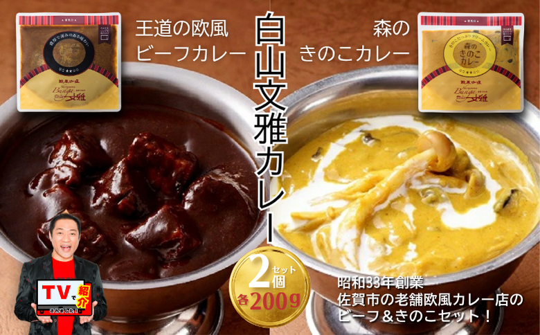 白山文雅カレー２種セット（ビーフ・きのこ）：B110-027