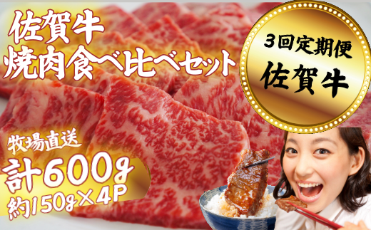 【定期便3回】佐賀牛 焼肉 食べ比べセット 600g：B590-030
