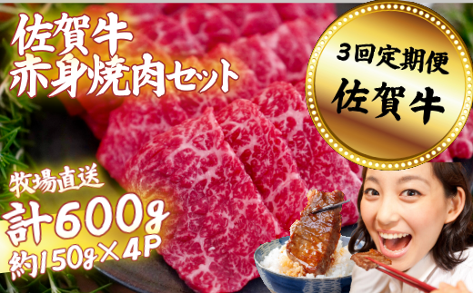 【定期便3回】佐賀牛 赤身焼肉セット 600g：B590-008