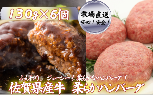 【牧場直送】佐賀産牛柔らかハンバーグ 6個：B120-057