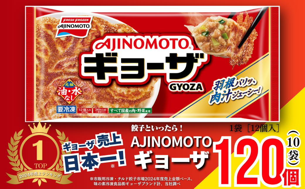 AJINOMOTOギョーザ 10袋 ぎょうざ 120個 味の素 冷凍食品 餃子 簡単調理 加工食品 惣菜 冷凍 佐賀市：B130-047