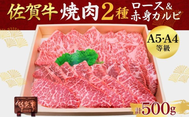 佐賀牛ロース＆佐賀牛赤身カルビ 焼肉用 500g 牛肉 黒毛和牛 赤身 カット済 バーベキュー 九州 佐賀県 佐賀市 佐賀丸美屋 焼肉屋：B325-008