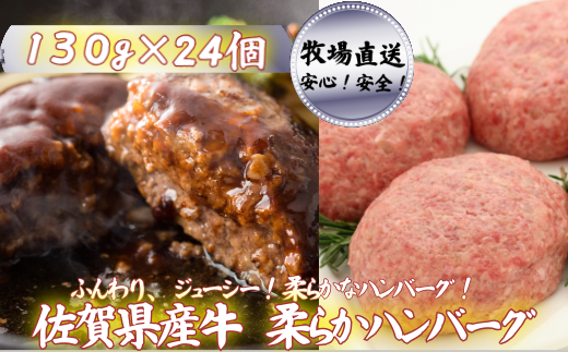 【牧場直送】佐賀産牛柔らかハンバーグ 24個：B350-007