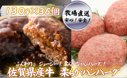 【牧場直送】佐賀産牛柔らかハンバーグ 36個：B500-013