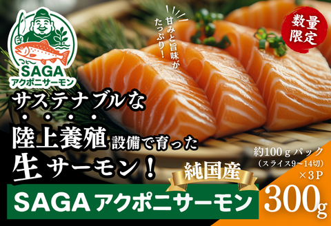 佐賀から未来へ！SAGAアクポニサーモン 300g 100g×3P カット済 刺身 サーモン トラウトサーモン 国産 生食 陸上養殖 アクアポニックス 高品質 佐賀市産 海鮮 魚介 魚 冷凍 小分け 解凍するだけ 海鮮丼 カルパッチョ 寿司 鮭 佐賀県 佐賀市 ：B150-059