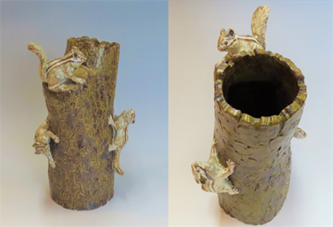 唐津焼 リスの花入れ(木箱付) 花器 インテリア 置物