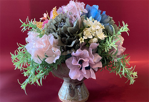 光触媒(空気清浄)アートフラワー 唐津焼 盃型花瓶 造花 インテリアフラワー アレンジ ギフト プレゼント