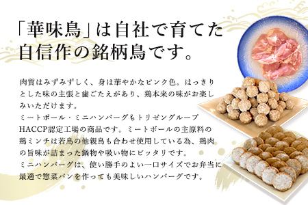 佐賀県唐津市産 華味鳥もも肉1kg×1P・ミニハンバーグ1kg・ミートボール1kg(合計3kg) 鶏肉 唐揚げ 親子丼 お弁当