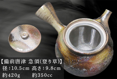 唐津焼 備前唐津 急須(登り草) 茶こし付き 茶器 きゅうす 日本茶 緑茶 ティーポット 食器 ギフト