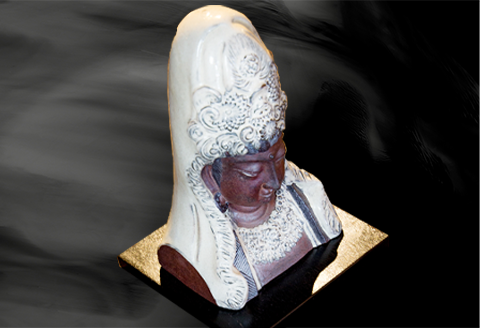 唐津焼 仏頭像 三代中野霓林作 焼締 粉引 一点物