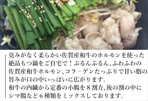 和牛もつ鍋セット 佐賀産和牛ミックスホルモン500ｇ こくうま醤油味ス－プ 乾麺 (3～4人前)