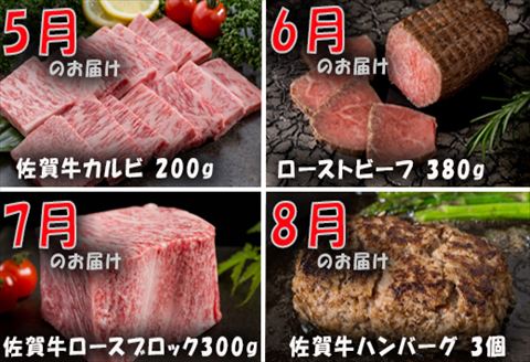 【定期便全12回】佐賀牛定期便「サーロイン(2回)・ローストビーフ(3回)・肩ロース・ハンバーグ(2回)・ロースブロック・カルビ(ロース)・カルビ(モモ)・しゃぶしゃぶ(ウデ)」 毎月発送いたします!