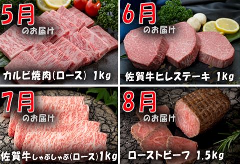 【定期便全12回】佐賀牛定期便「ロースブロック・ヒレステーキ(3回)・ローストビーフ(3回)・すき焼き用(ロース）・しゃぶしゃぶ用(ロース)・カルビ焼肉(ロース)・サーロイン・赤身ももブロック」