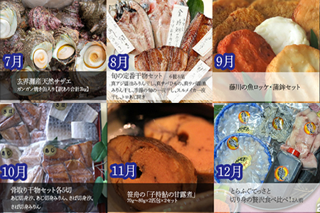 「全12回定期便」唐津海鮮おたのしみ定期便 牡蠣 呼子のいか活造り 栄螺(サザエ) 蒲鉾 甘露煮 粕漬 とらふぐ