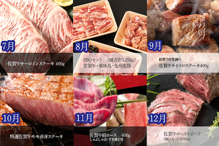 「全12回定期便」佐賀牛のお肉やハンバーグをお届けいたします。 サーロイン イチボ ロース 赤身 佐賀牛バーガー リブロース ステーキ
