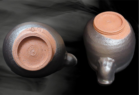 唐津焼 黒唐津もみじ片口 三代中野霓林作 黒唐津 もみじ 片口 酒器