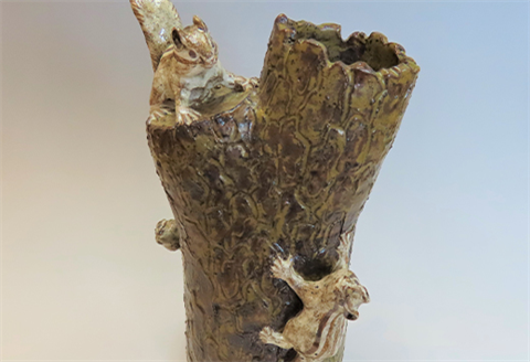 唐津焼 リスの花入れ(木箱付) 花器 インテリア 置物