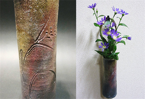 唐津焼 備前唐津 掛け花入(登り草) 一輪挿し 花瓶 花器 フラワーベース 壁掛け ギフト