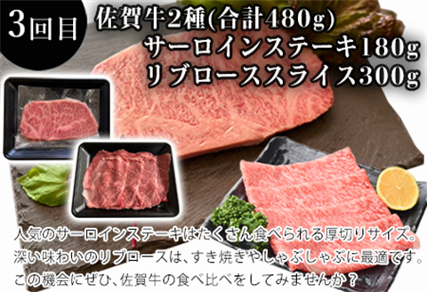 「全3回定期便」厳選佐賀牛ステーキ希少部位4種をご寄付の翌月から3回お届け！牛肉 ギフト