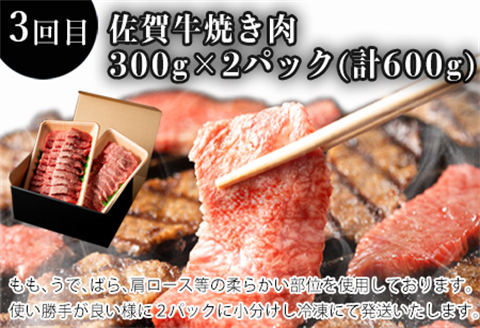 「全3回定期便」極みハンバーグ・佐賀牛サイコロステーキ・佐賀牛焼肉用をご寄付の翌月から3回お届け！