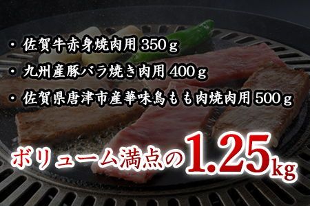 佐賀牛 華味鳥 九州産豚 BBQセット 3種 合計1.25kg アウトドア バーベキュー 牛肉 豚肉 鶏肉