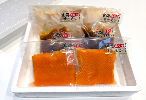 玄海サーモンづくし(刺身用切身80g×2P 漬け70g×2P クリーム煮100g×2P) おさかな村 刺身 漬け丼 パスタ