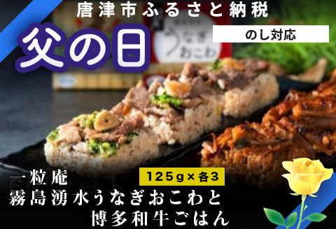 「父の日」(一粒庵)霧島湧水うなぎおこわと博多和牛ごはん 6個セット(125ｇ×各3）