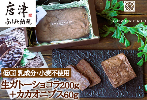 グランポワール 低GI・無添加 生ガトーショコラ200g+カカオニブス60g(合計260g)乳･小麦･白砂糖不使用･糖質カット･ヴィーガン対応 スーパーフード スイーツ
