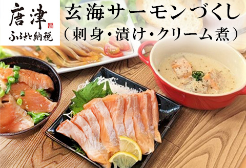 玄海サーモンづくし(刺身用切身80g×2P 漬け70g×2P クリーム煮100g×2P) おさかな村 刺身 漬け丼 パスタ