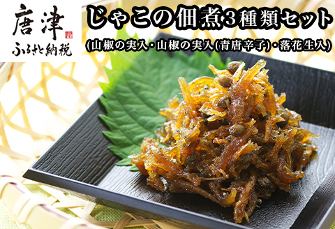 唐津自慢 じゃこの佃煮 3種類セット(山椒の実入・山椒の実入(青唐辛子)・落花生入)×各85g ご飯のお供 おかず おつまみ 詰合せ 佃煮