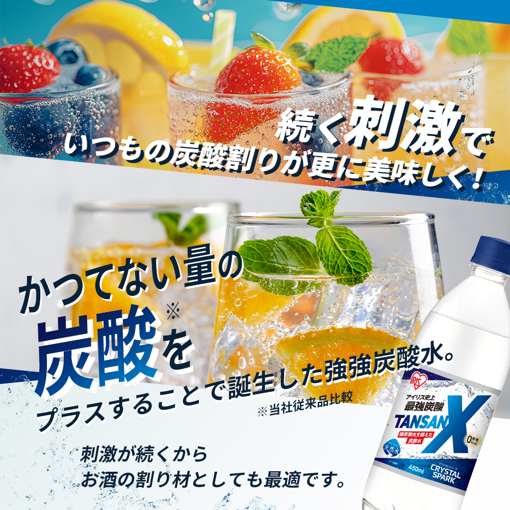 炭酸 アイリス史上最強炭酸 TANSAN X 450ml×24本 2ケース (計48本) 強炭酸 炭酸水 飲料