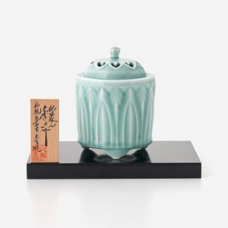 青磁鎬彫筒型香炉 027-H1008