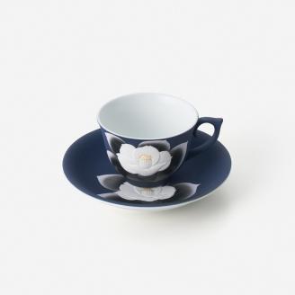 藍吹染白椿珈琲碗皿 027-H1009