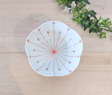 伊万里焼 小花十草（赤）桜鉢（小） 165-H1068