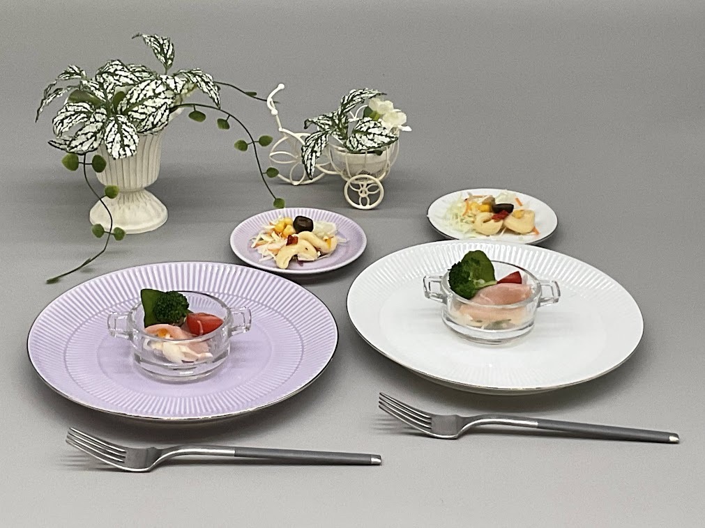 Emmaパープル・白磁20cm皿＋10cm小皿セット 033-H1167